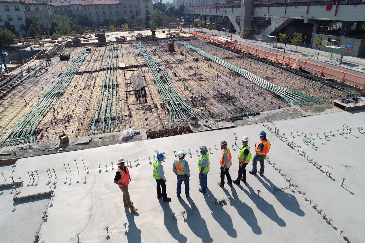 Construction workers at an active building project