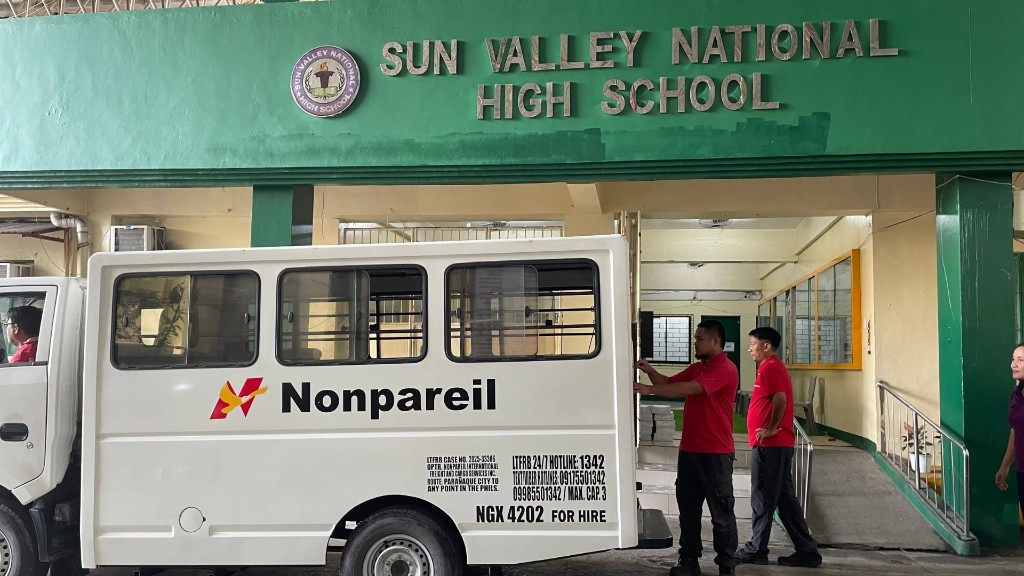 Nonpareil International delivery van at Sun Valley National High School entrance during Brigada Eskwela 2026