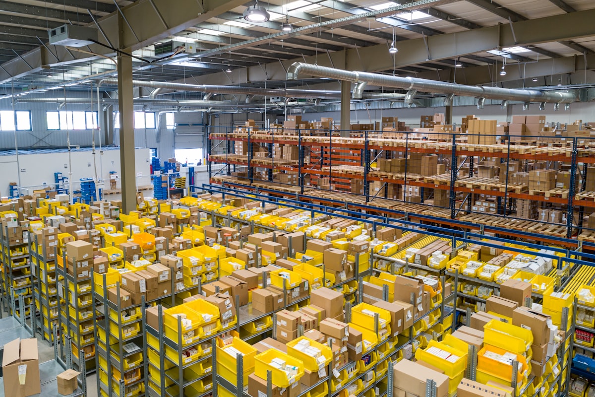 Warehouse logistics with shipping containers and cargo