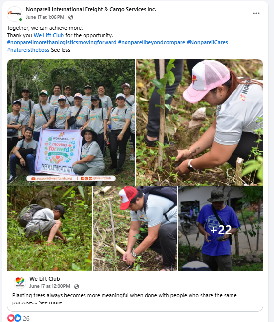 Collage of photos from Nonpareil and We Lift Club tree planting activity